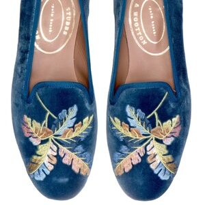 $575 New NIB Stubbs & Wootton Women's Classic Velvet Slippers Loafers Shoes 8.5